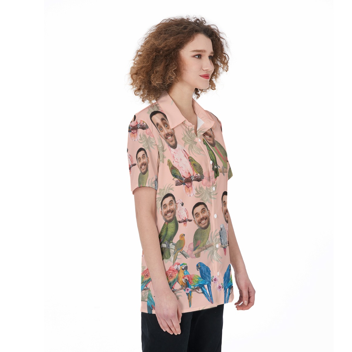 Tropical Parrots Custom Face Pink Hawaiian Shirt For Women