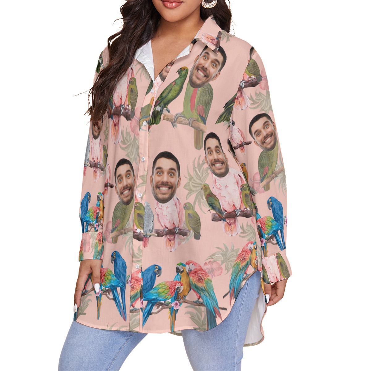 Funny Custom Face Tropical Parrots Hawaiian Plus Size Shirt