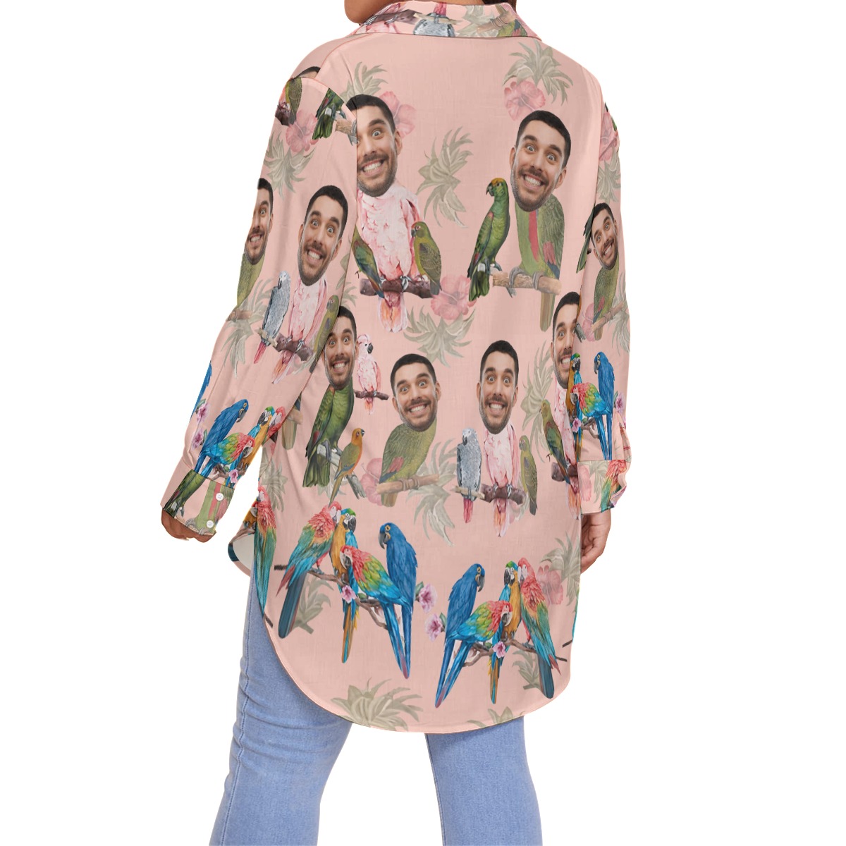 Funny Custom Face Tropical Parrots Hawaiian Plus Size Shirt