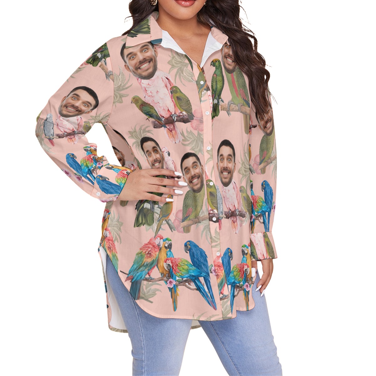 Funny Custom Face Tropical Parrots Hawaiian Plus Size Shirt