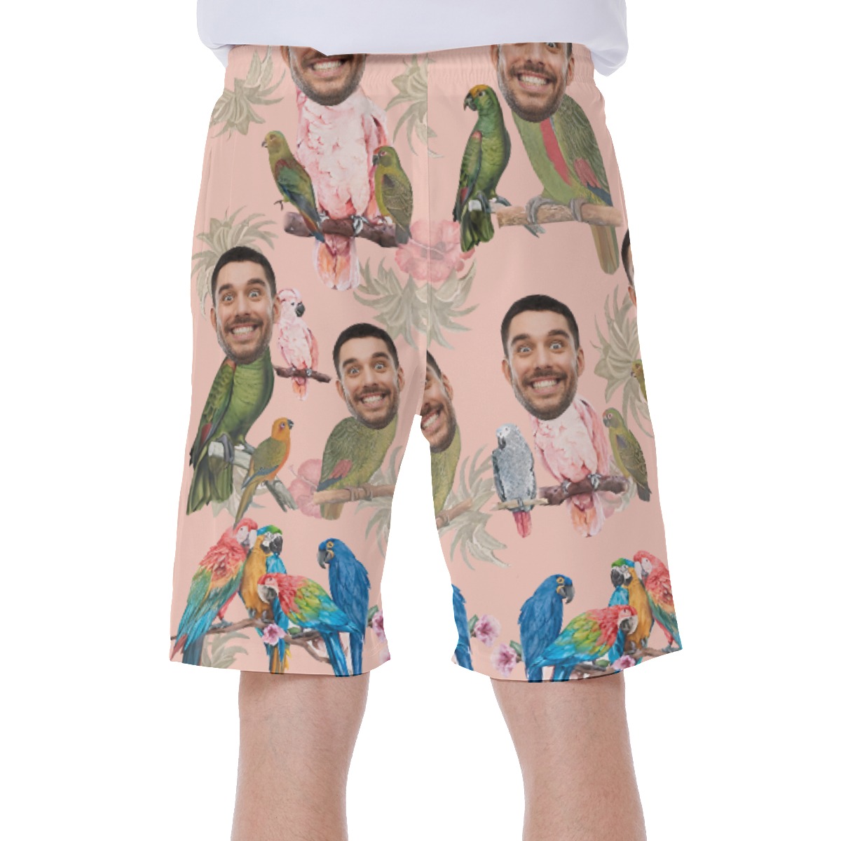 Custom Face Tropical Parrots Hawaiiam Swim Trunks For Men
