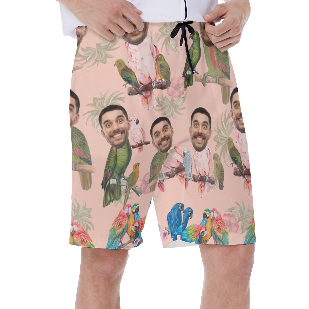 Custom Face Tropical Parrots Hawaiiam Swim Trunks For Men