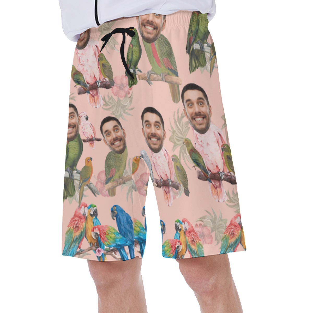 Custom Face Tropical Parrots Hawaiiam Swim Trunks For Men