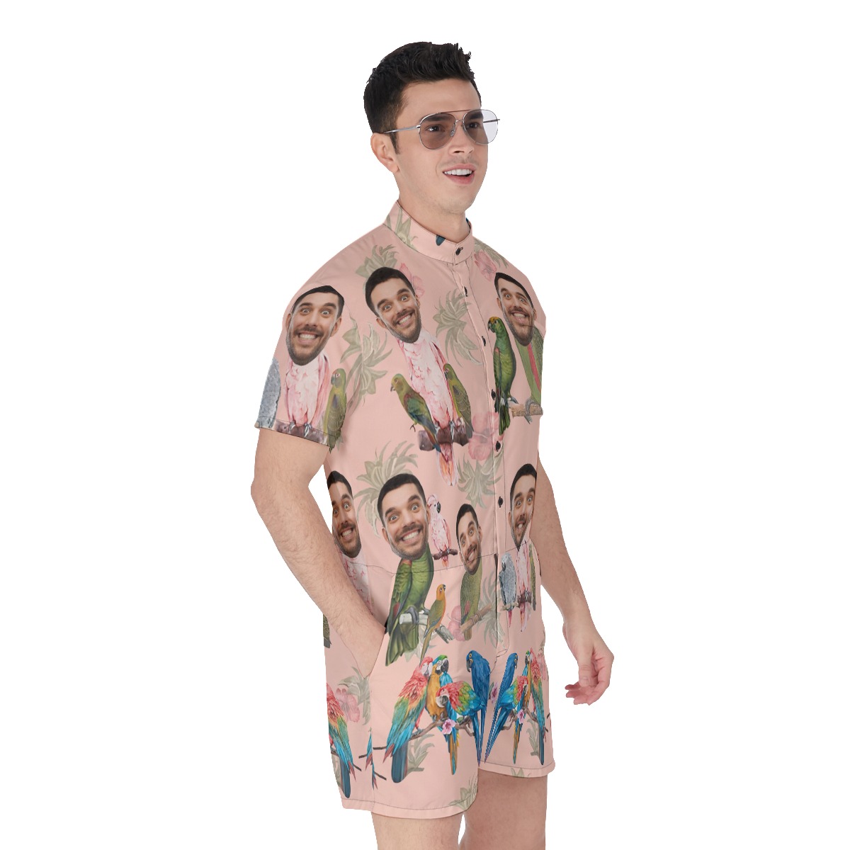 Funny Custom Face Tropical Parrots Men's Hawaiian Romper