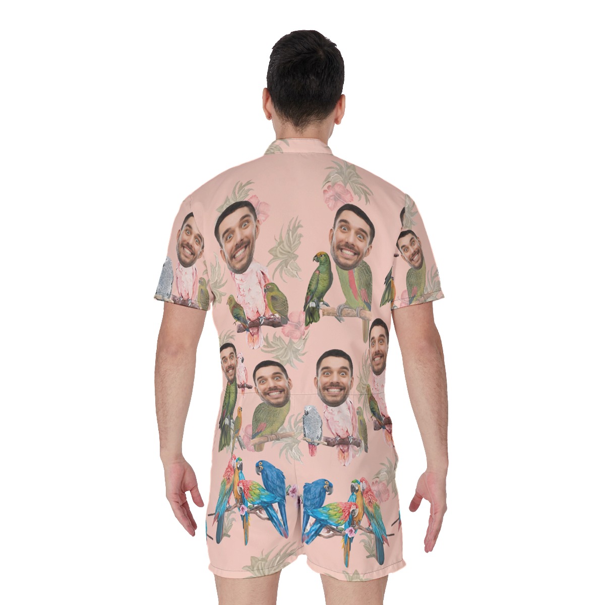 Funny Custom Face Tropical Parrots Men's Hawaiian Romper