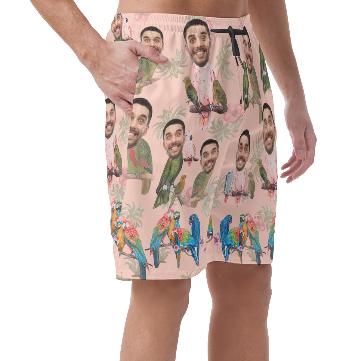 Funny Tropical Parrot Custom Face Hawaiian Beach Shorts For Men