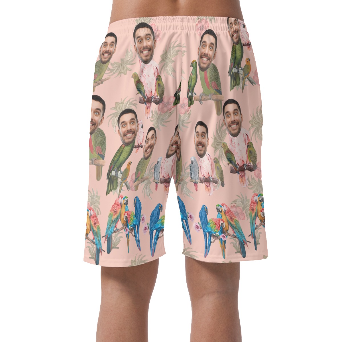 Funny Tropical Parrot Custom Face Hawaiian Beach Shorts For Men