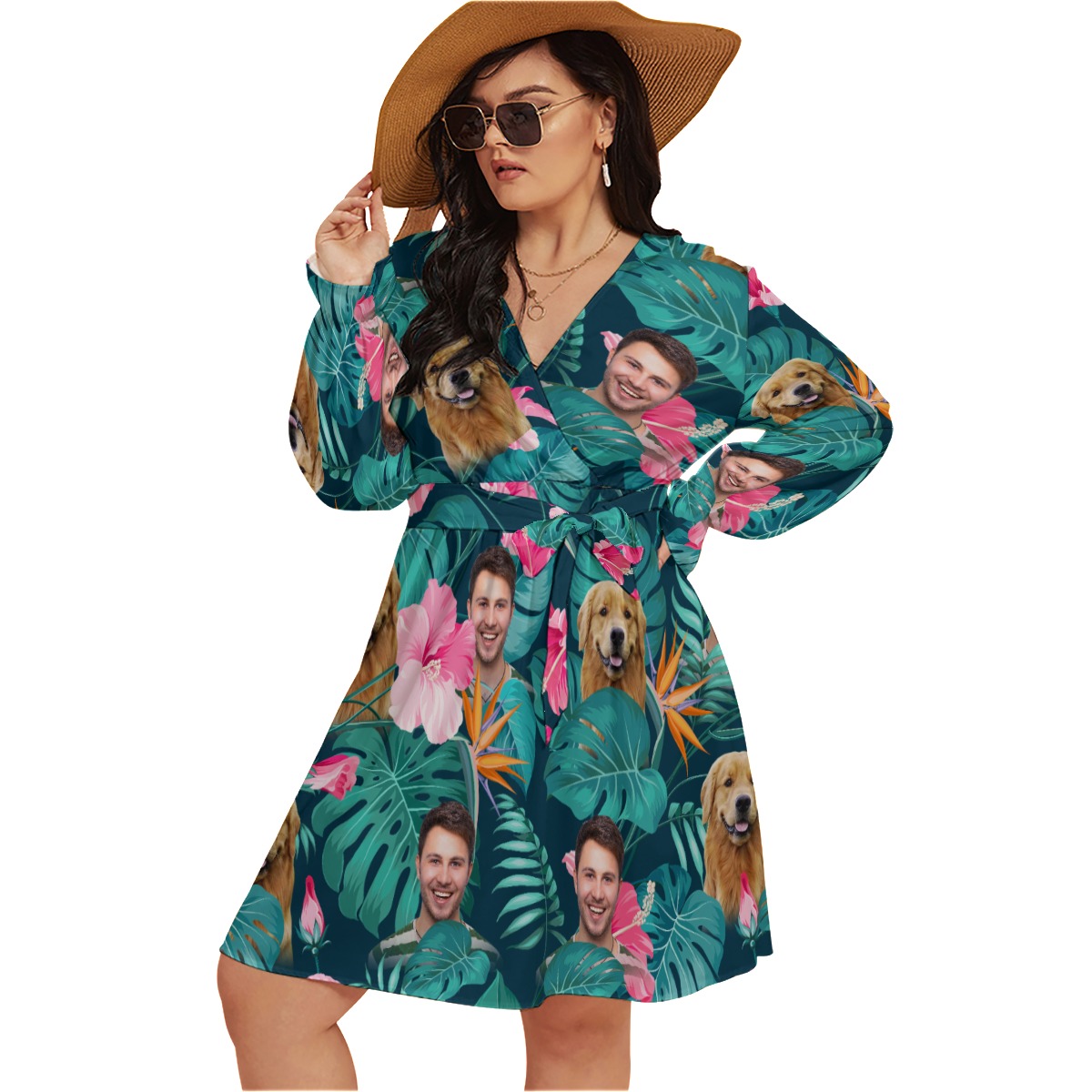 Personalized Floral Hawaiian V-neck Oversized Dress