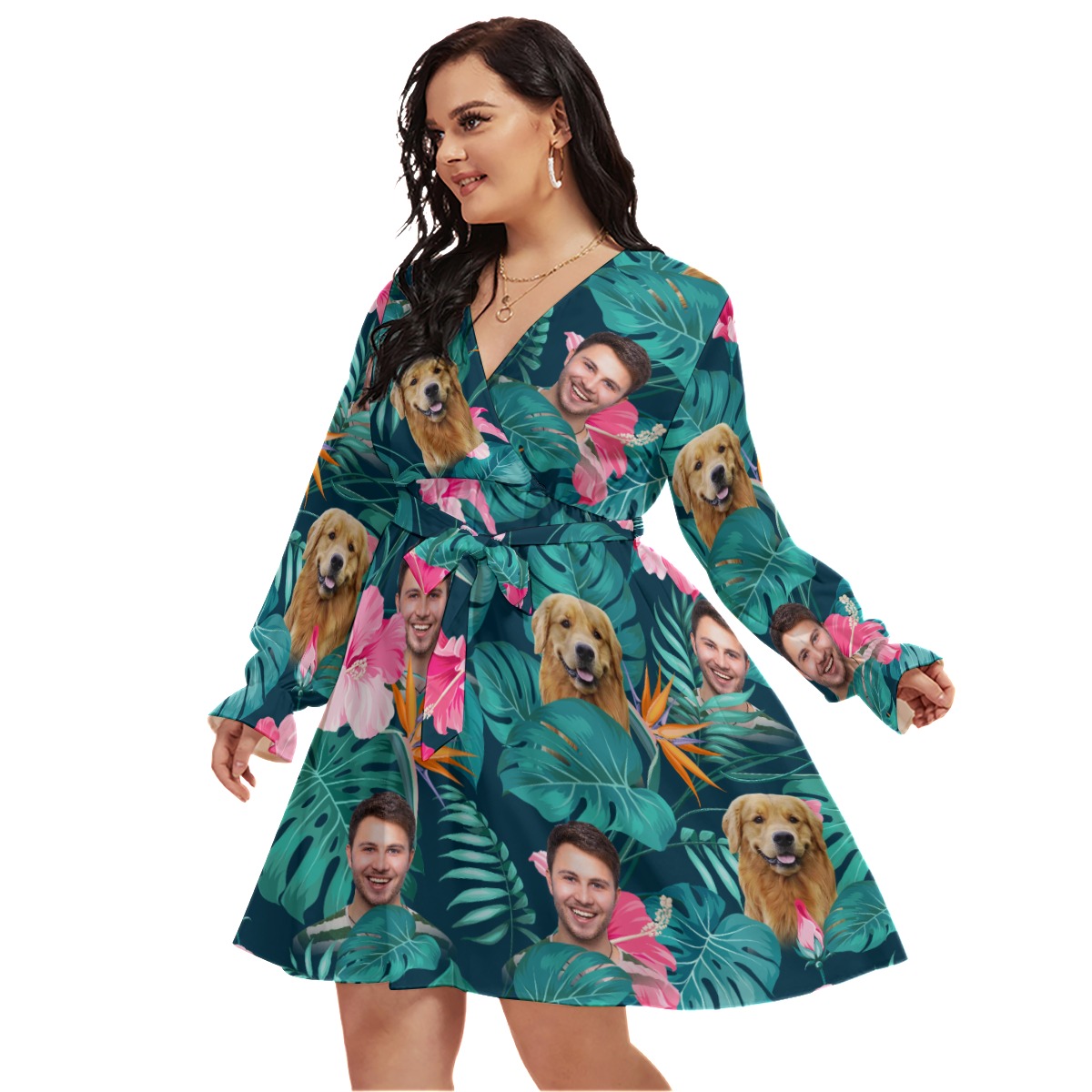 Personalized Floral Hawaiian V-neck Oversized Dress