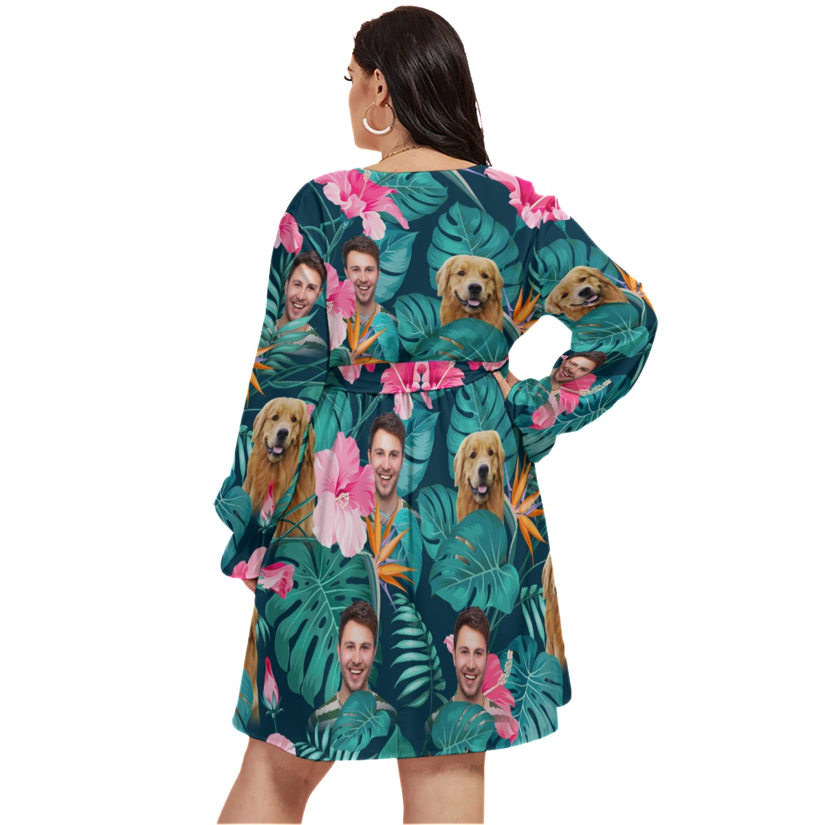 Personalized Floral Hawaiian V-neck Oversized Dress