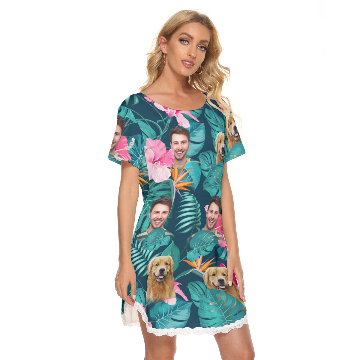 Custom Face Floral Hawaiian Lace Dress