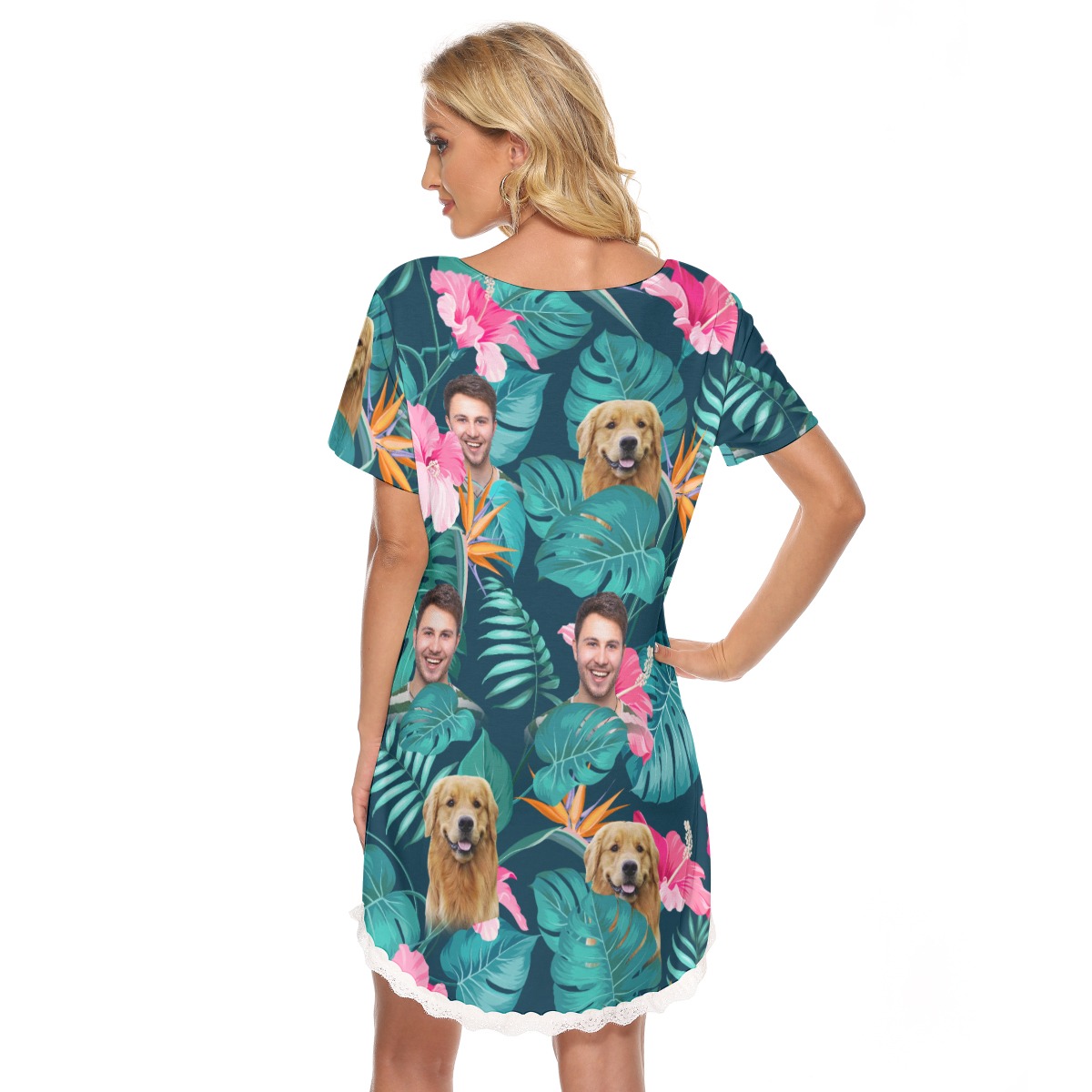 Custom Face Floral Hawaiian Lace Dress