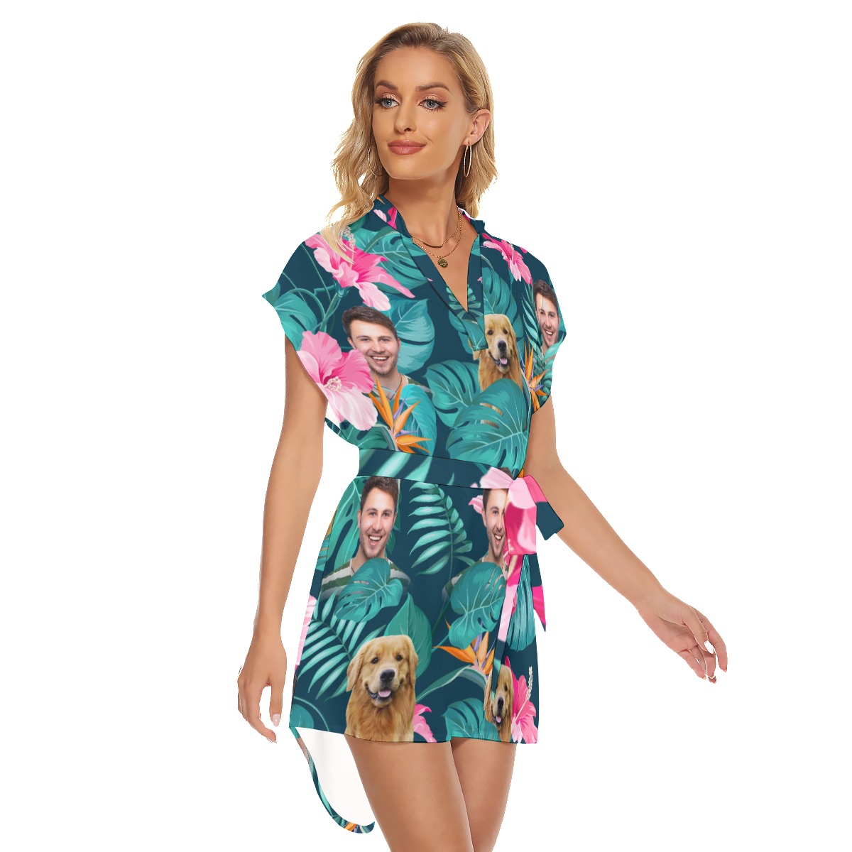 Women's Customize Floral Hawaiian Dress With Belt