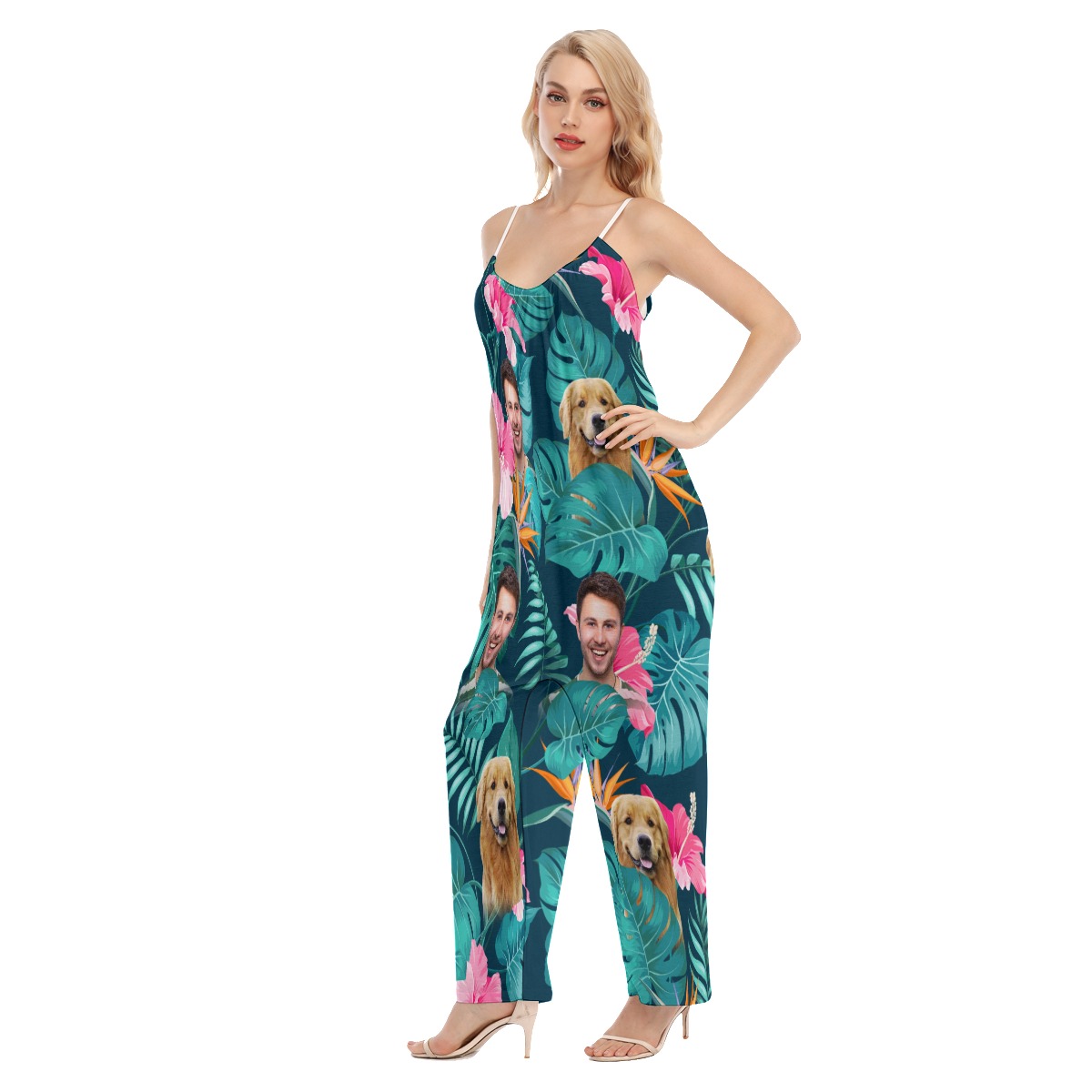 Women's Custom Face Floral Hawaiian Jumpsuit