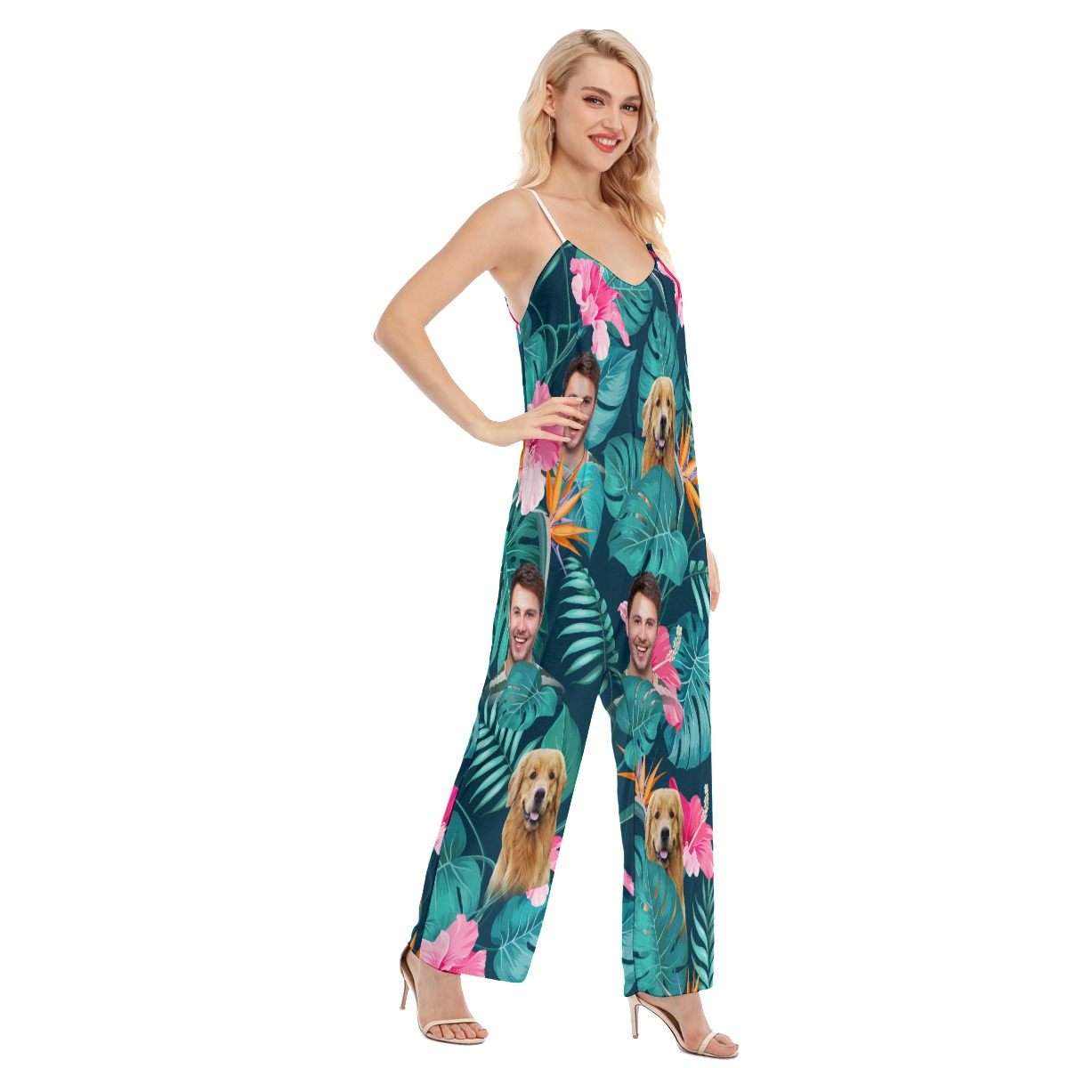 Women's Custom Face Floral Hawaiian Jumpsuit