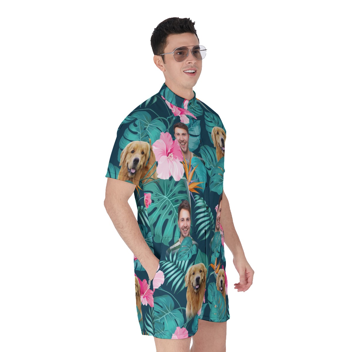 Custom Face Floral Hawaiian Romper For Men