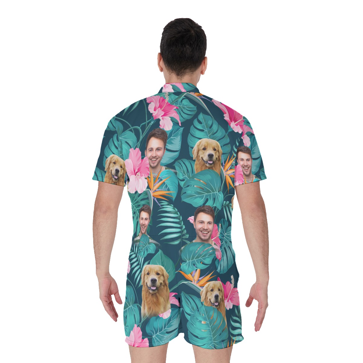 Custom Face Floral Hawaiian Romper For Men