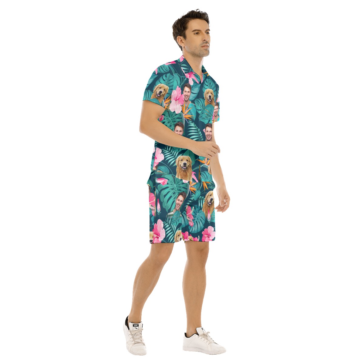 Men's Custom Face Floral Hawaiian Shirt Set