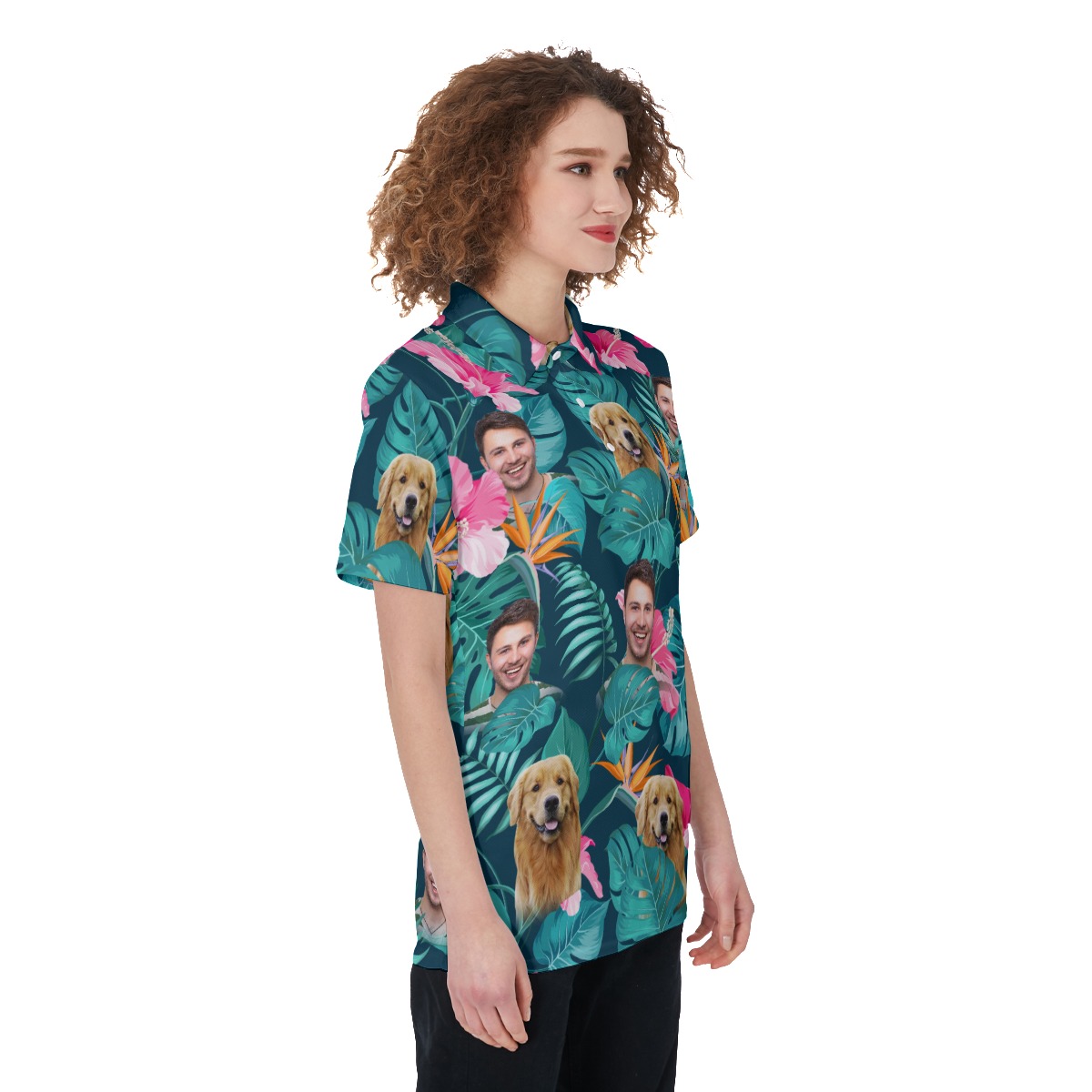 Women's Floral Custom Face Hawaiian Polo Shirt