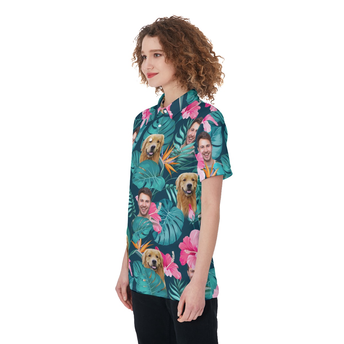 Women's Floral Custom Face Hawaiian Polo Shirt