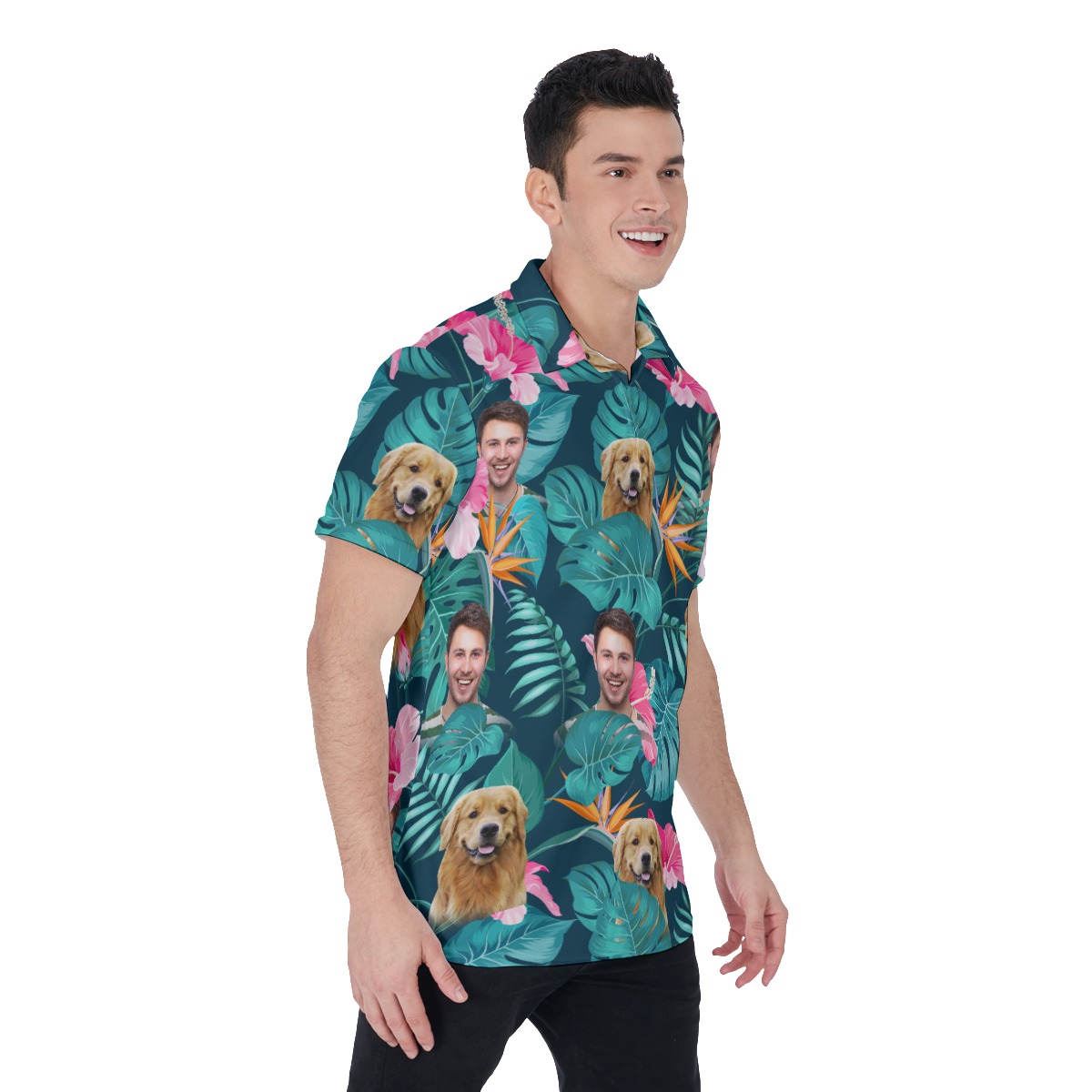 Custom Face Floral Polo Hawaiian Shirt For Men