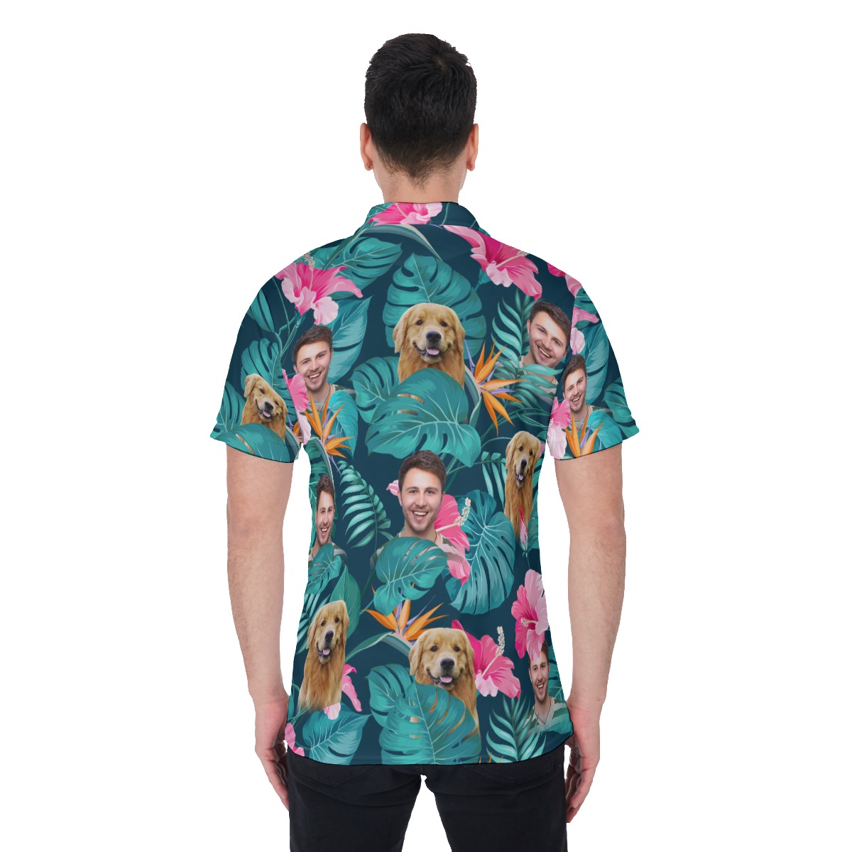 Custom Face Floral Polo Hawaiian Shirt For Men