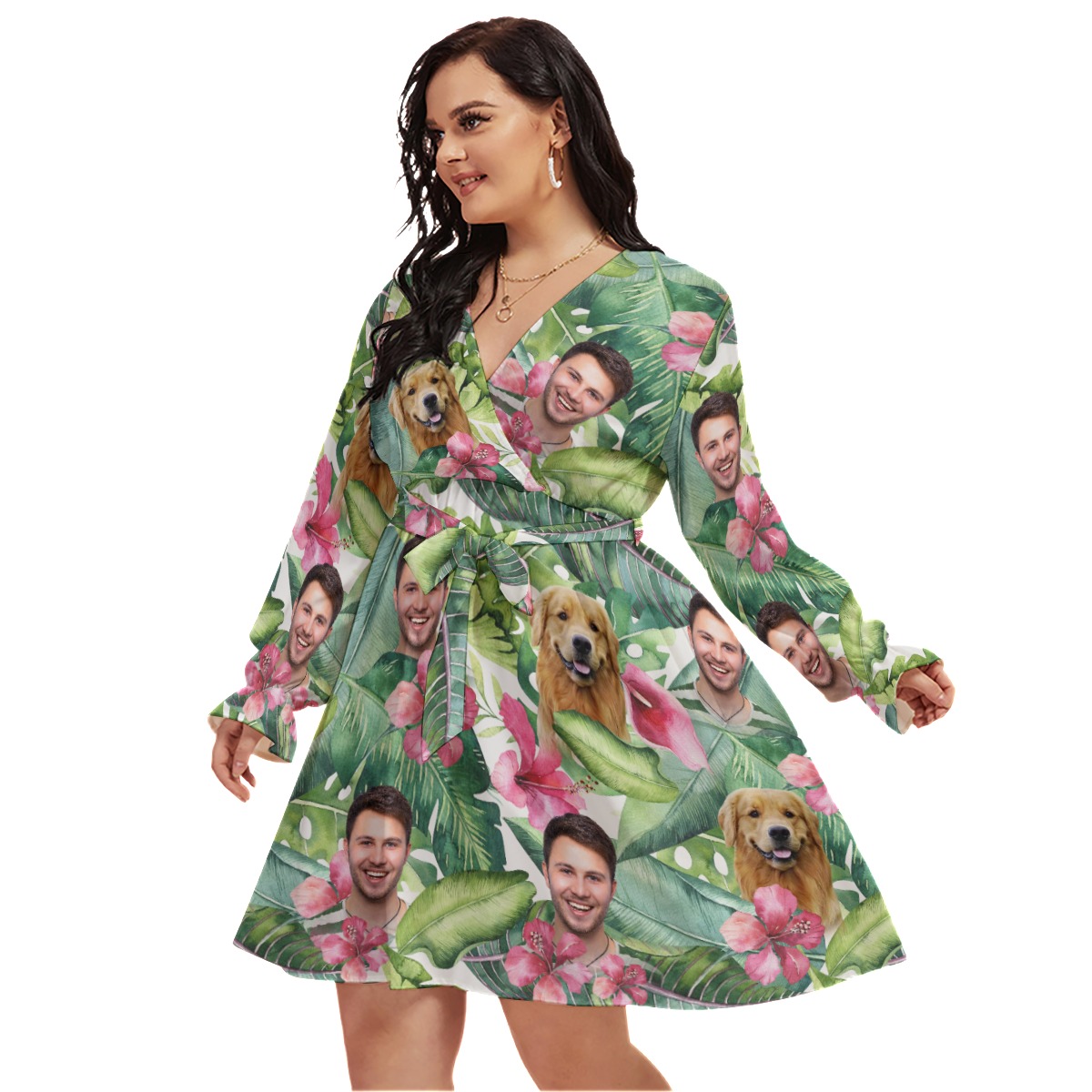 Floral Personalized Hawaiian V-neck Oversized Dress
