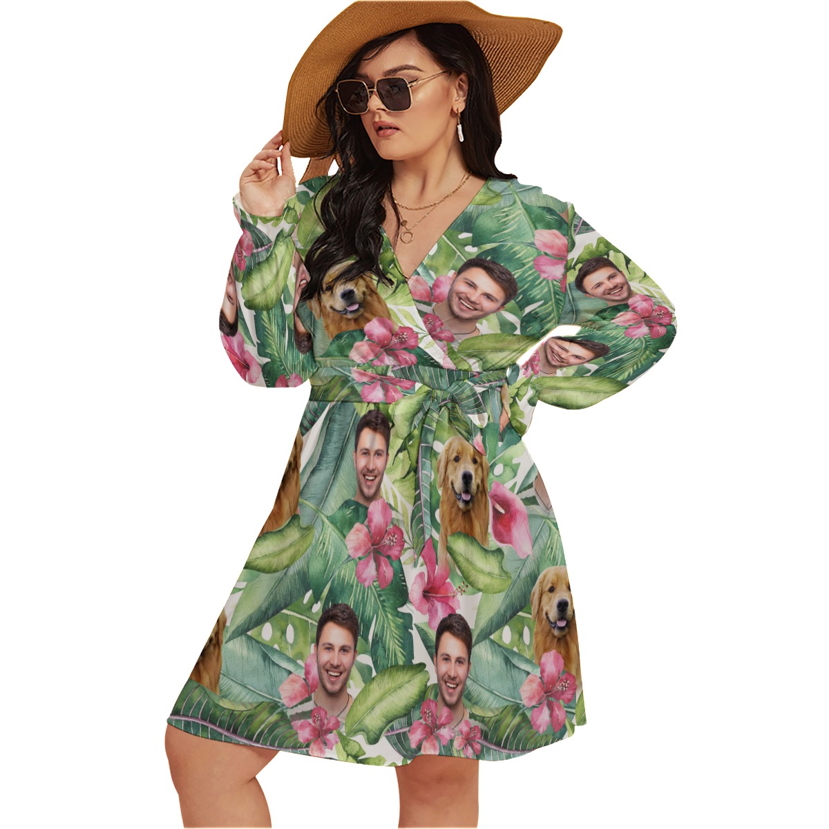 Floral Personalized Hawaiian V-neck Oversized Dress