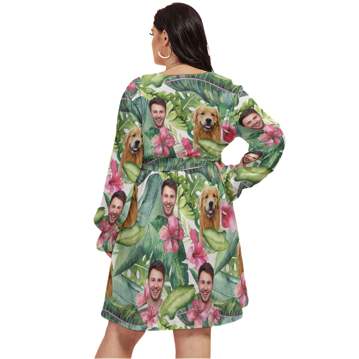 Floral Personalized Hawaiian V-neck Oversized Dress