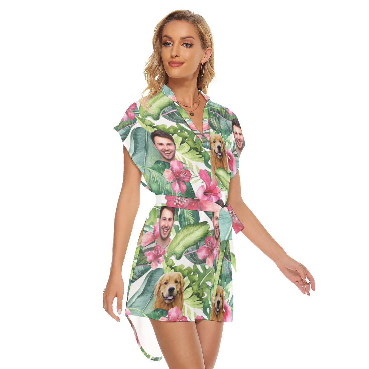 Women's Floral Customize Hawaiian Dress With Belt