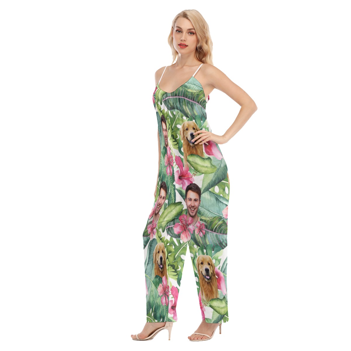 Custom Face Floral Women's Hawaiian Jumpsuit