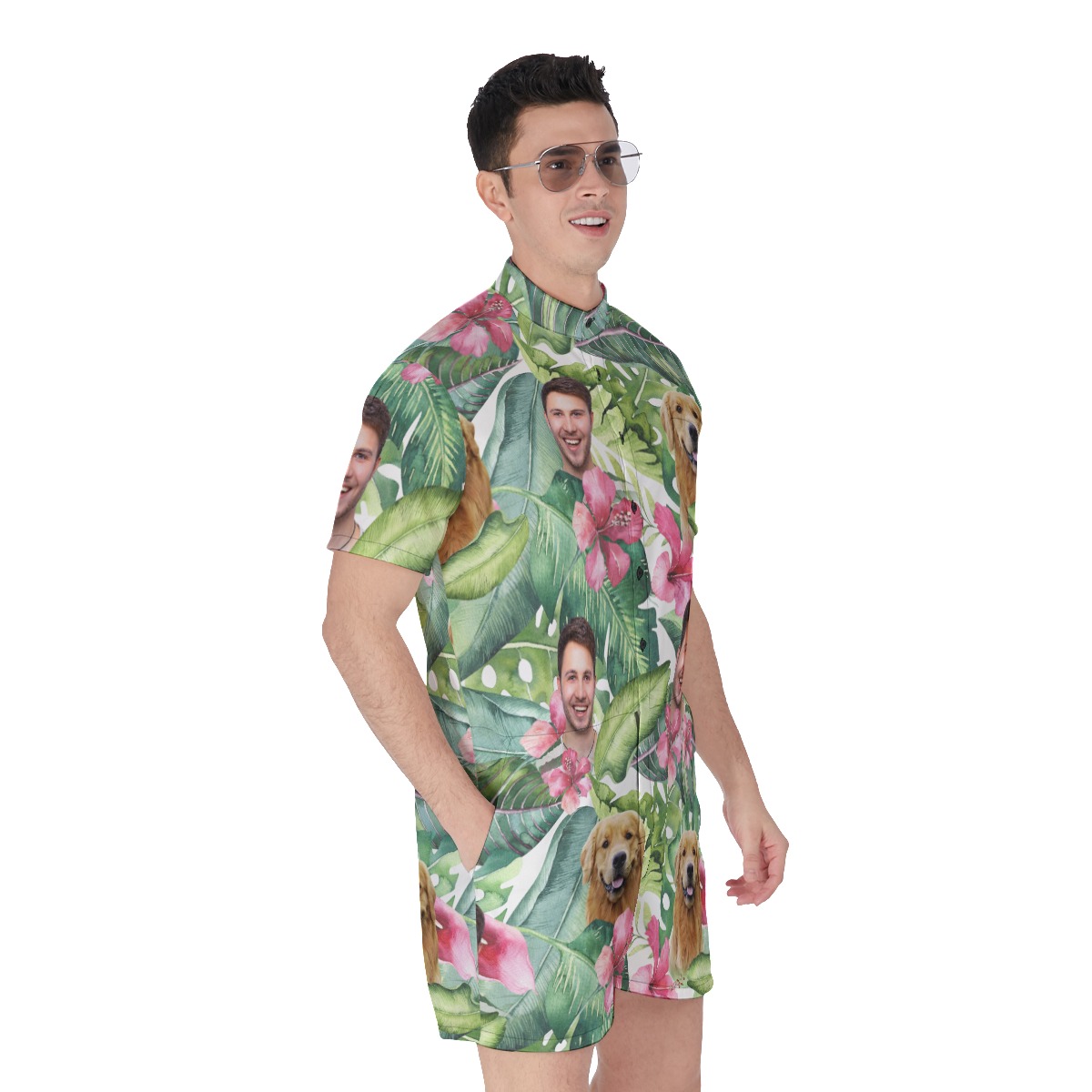 Floral Custom Face Hawaiian Romper For Men