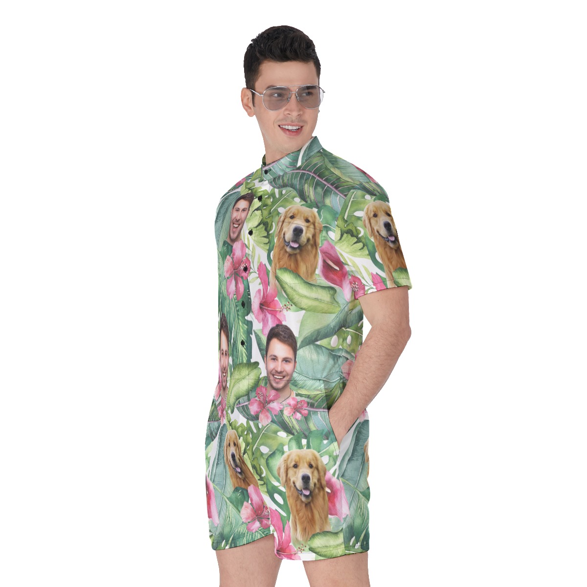 Floral Custom Face Hawaiian Romper For Men