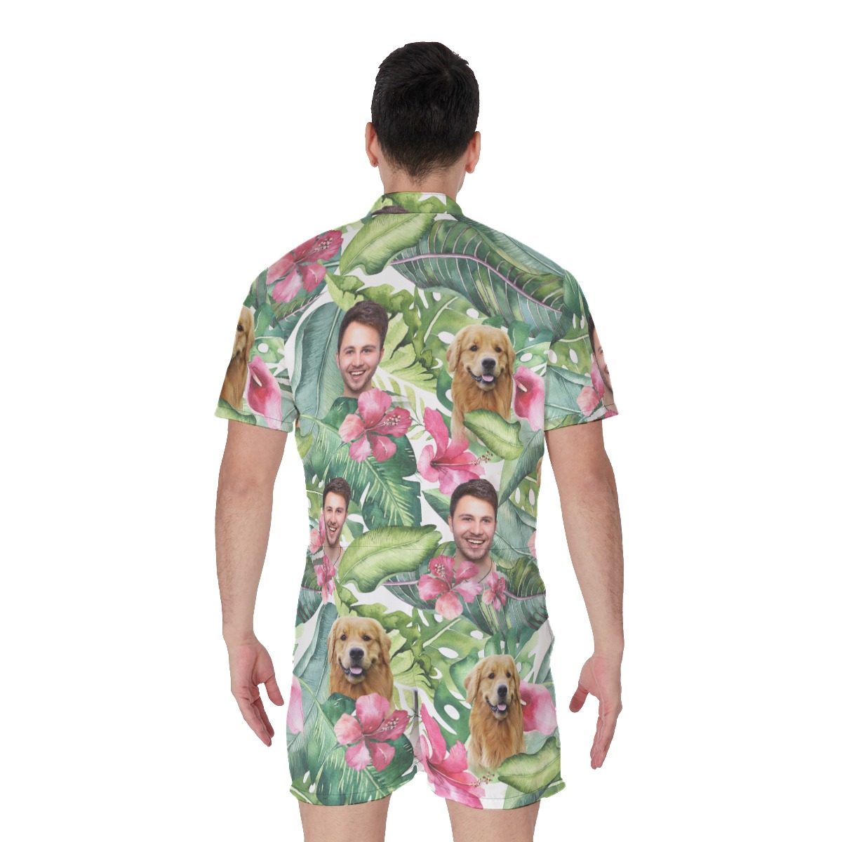 Floral Custom Face Hawaiian Romper For Men