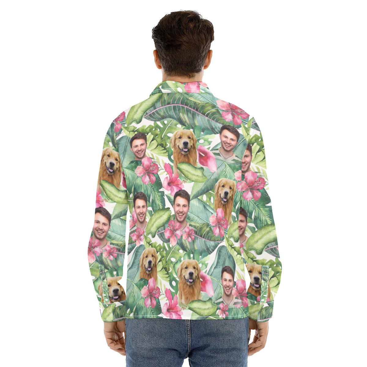 Men's Custom Face Floral Man Long Sleeve Hawaiian Shirt
