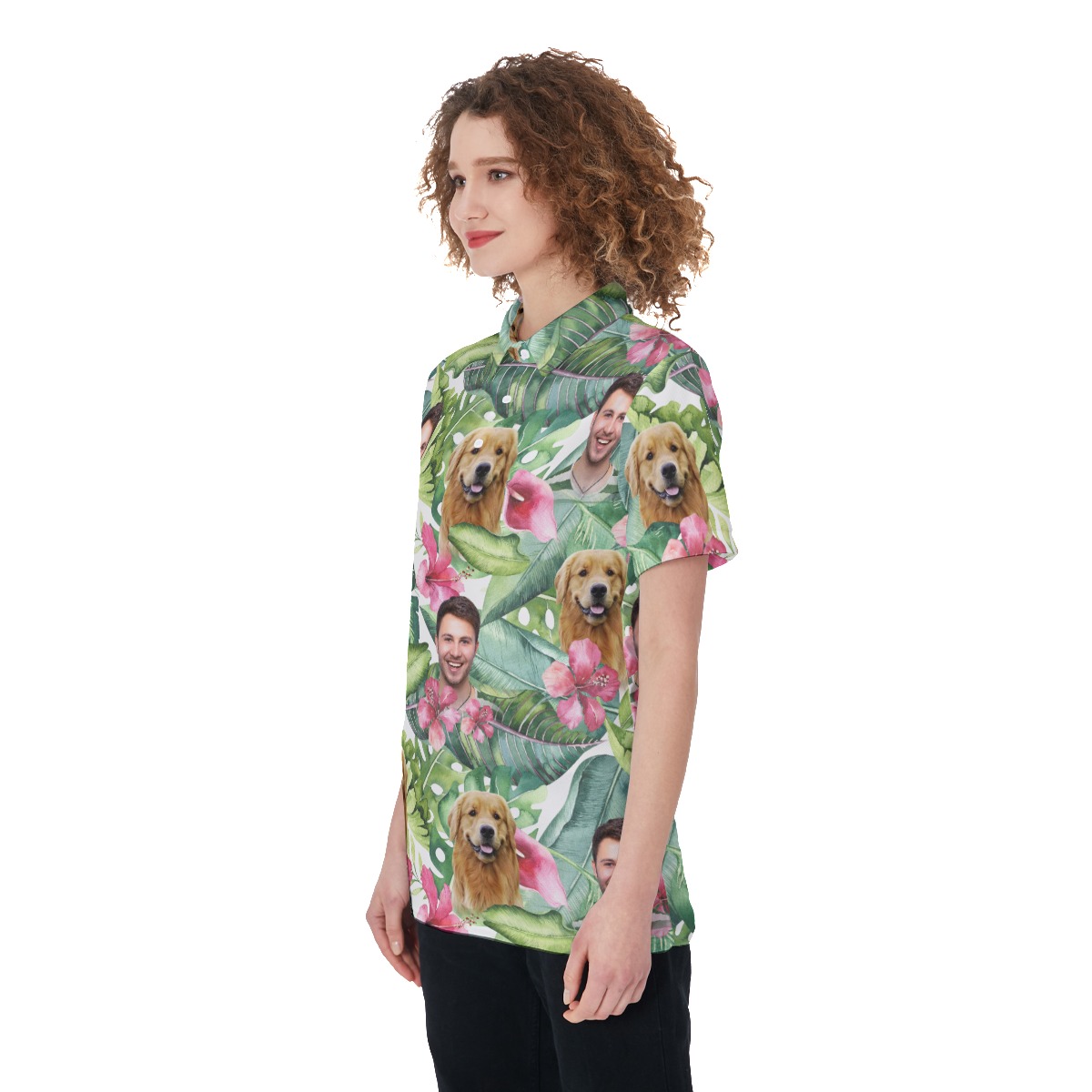 Women's Custom Face Floral Hawaiian Polo Shirt