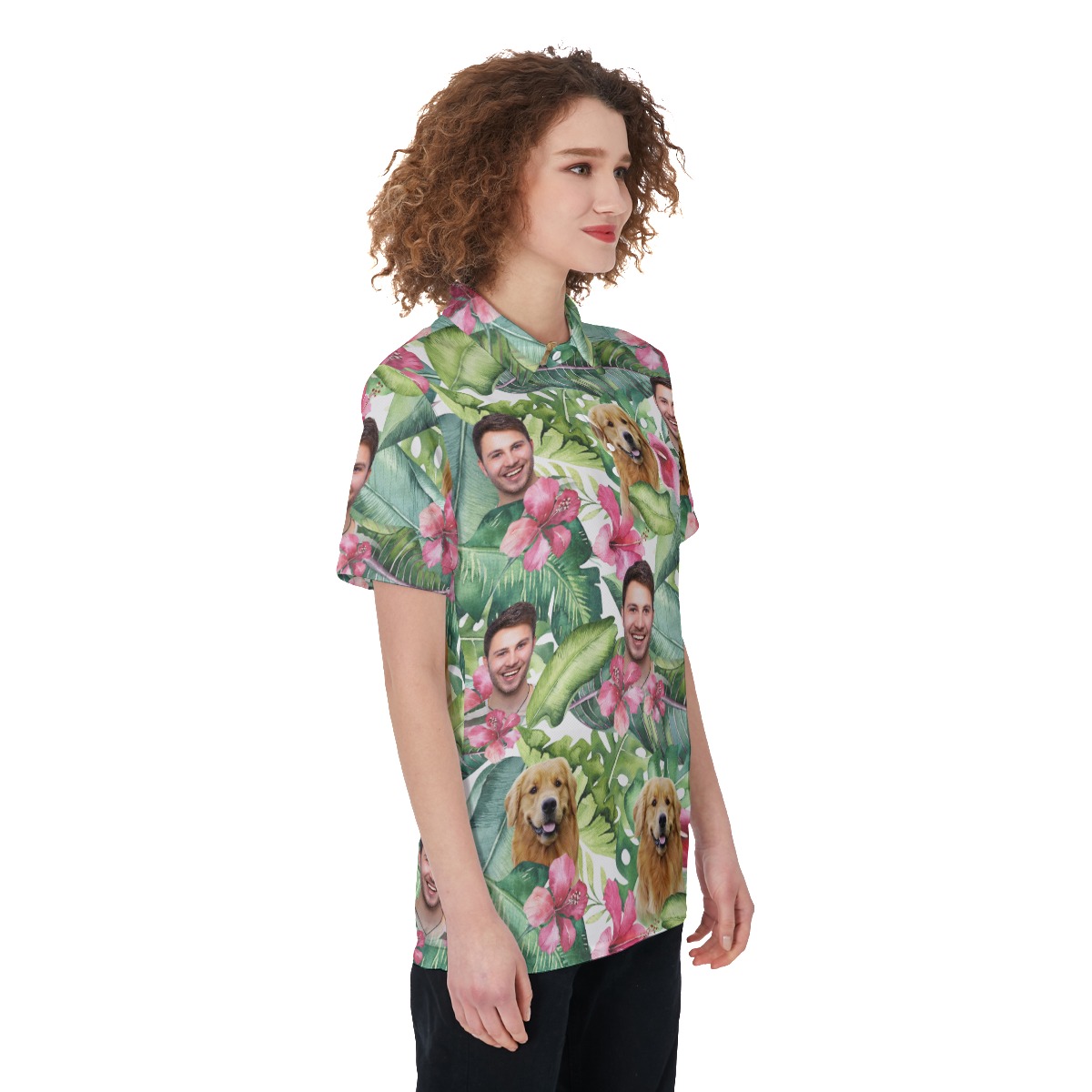 Women's Custom Face Floral Hawaiian Polo Shirt