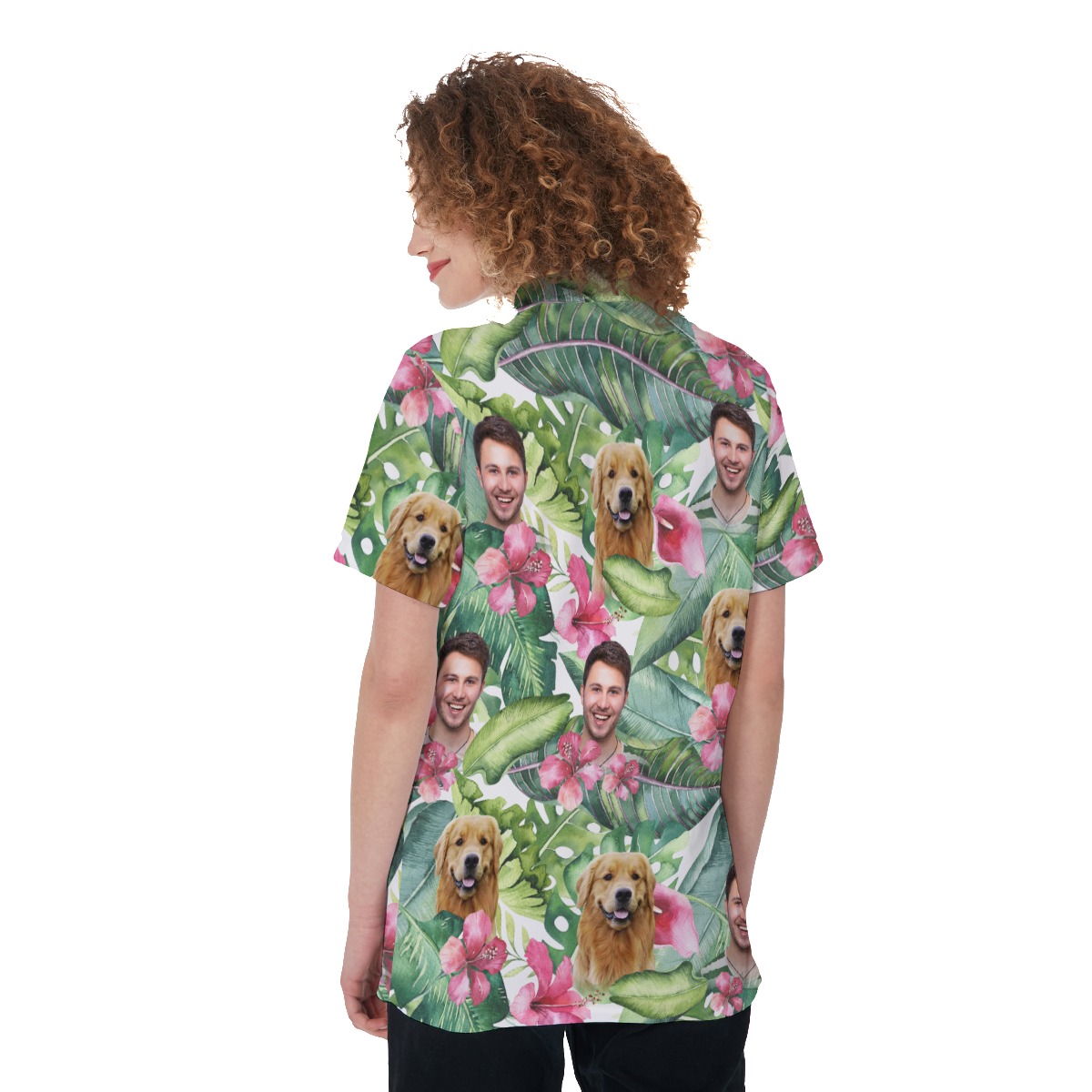Women's Custom Face Floral Hawaiian Polo Shirt