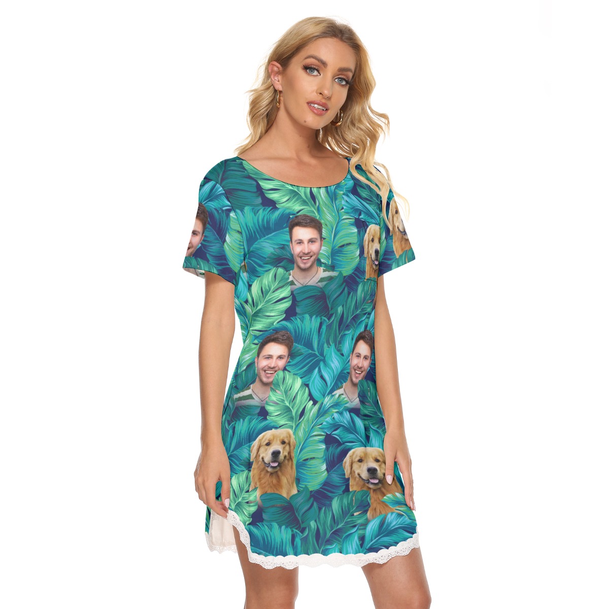Custom Face Tropical Hawaiian Lace Dress For Women