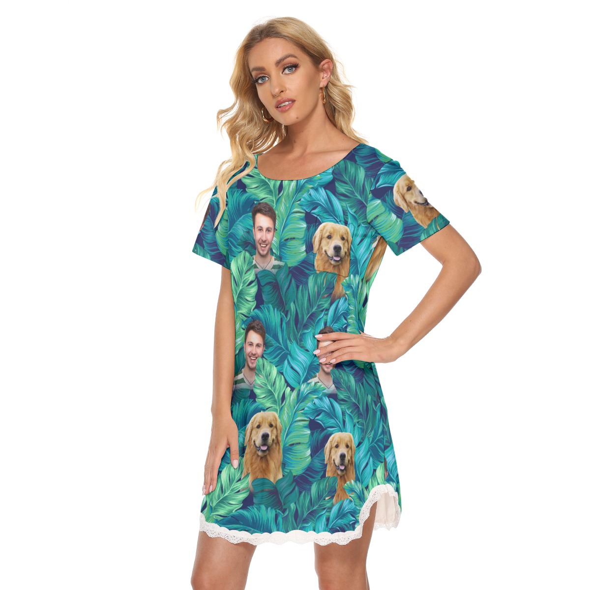 Custom Face Tropical Hawaiian Lace Dress For Women
