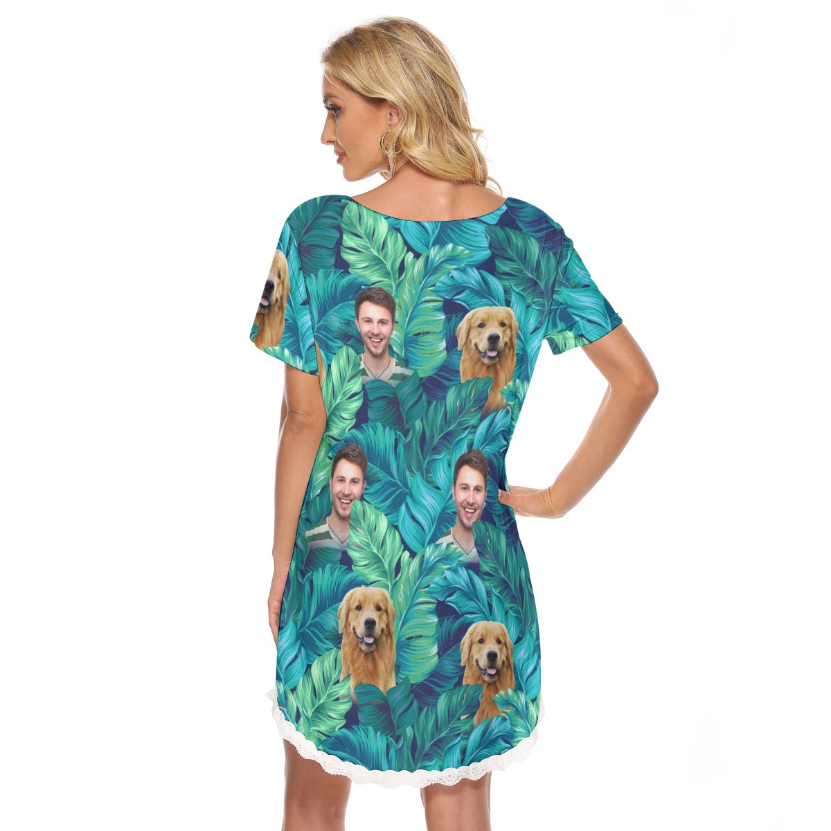 Custom Face Tropical Hawaiian Lace Dress For Women