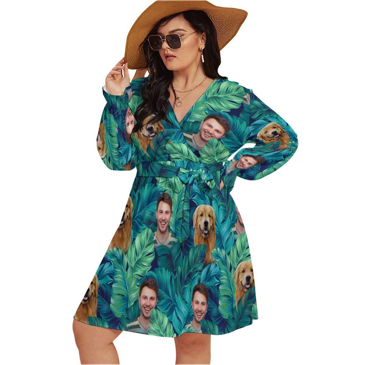 Tropical Personalized Hawaiian V-neck Oversized Dress