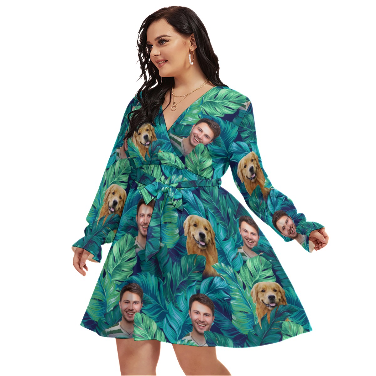 Tropical Personalized Hawaiian V-neck Oversized Dress