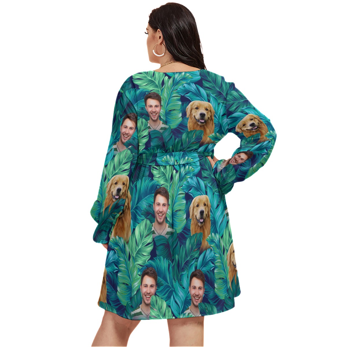 Tropical Personalized Hawaiian V-neck Oversized Dress