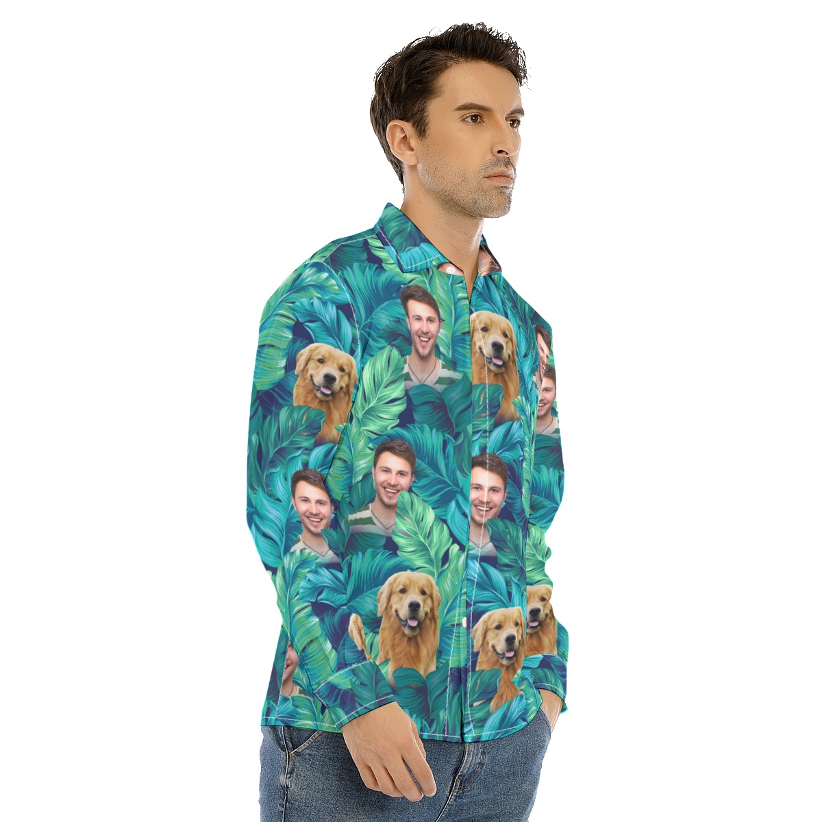 Men's Custom Face Tropical Man Long Sleeve Hawaiian Shirt
