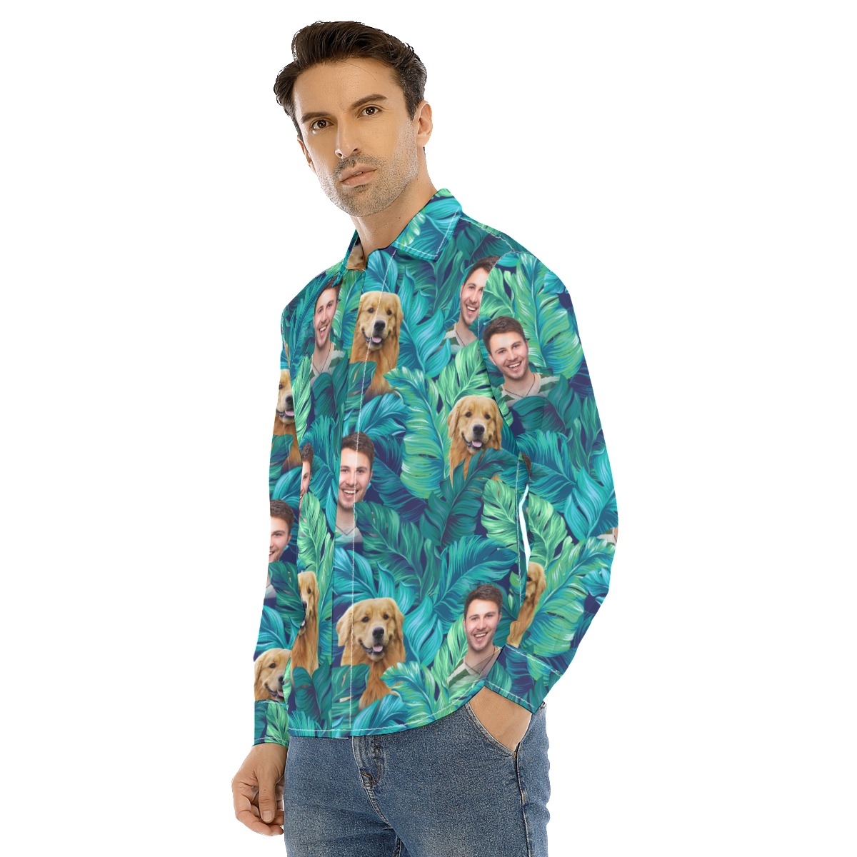 Men's Custom Face Tropical Man Long Sleeve Hawaiian Shirt