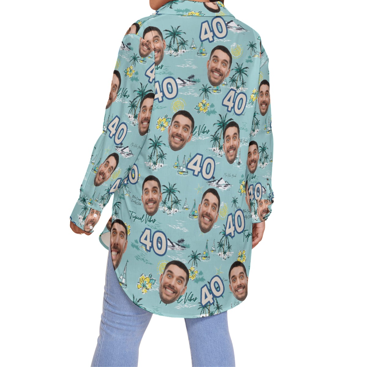 Custom Face Birthday Tropical Blue Hawaiian Oversized Shirt