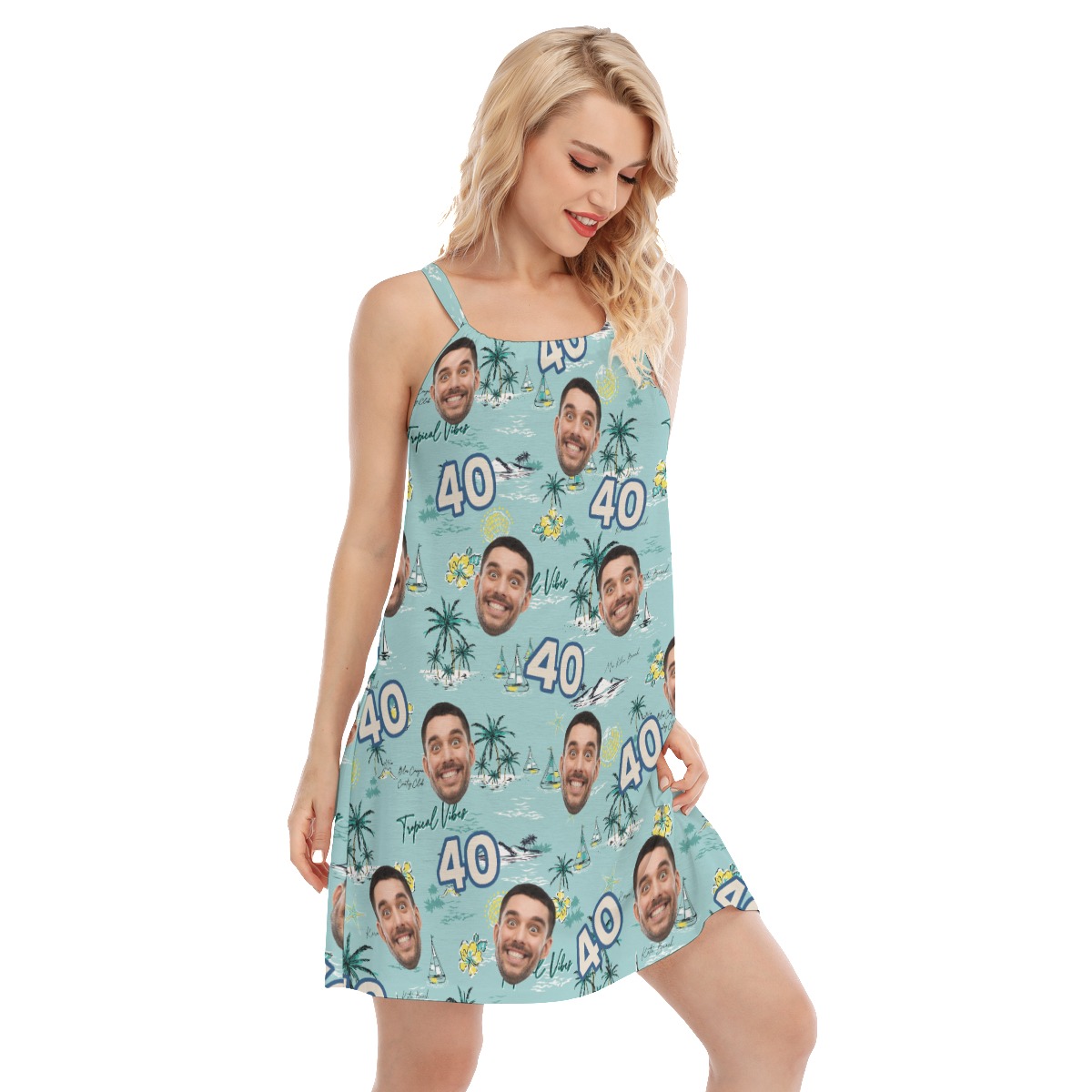Funny Custom Face Birthday Tropical Blue Hawaiian Dress