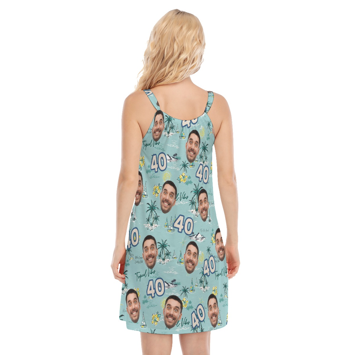 Funny Custom Face Birthday Tropical Blue Hawaiian Dress
