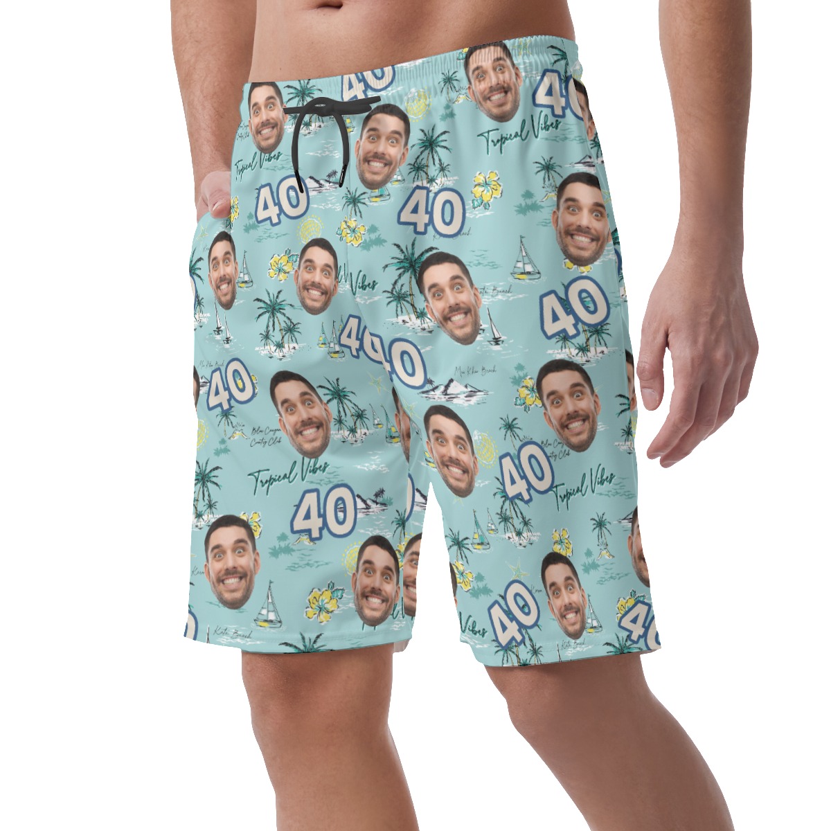 Custom Face Birthday Tropical Blue Hawaiian Beach Shorts